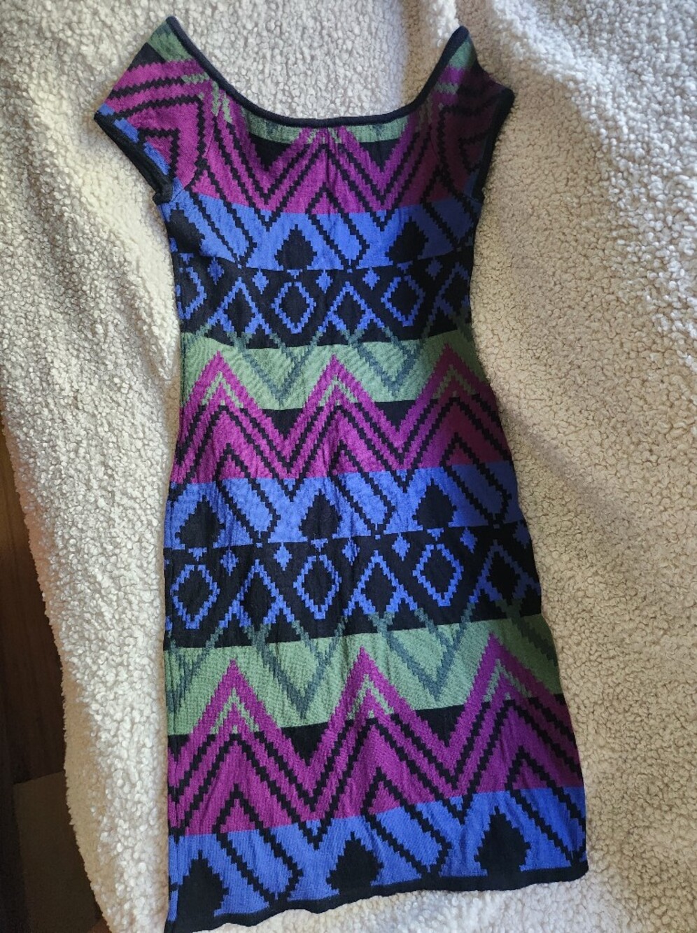 Torn by Ronny Kobo Multicolor Aztec Knit Mini Dress - Purple, Blue & Green, Wool